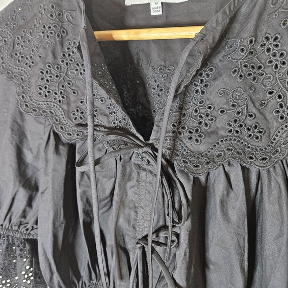 Sofie The Label Emi Eyelet Top Blouse Black Puff Sleeves M Medium - Picture 4 of 7